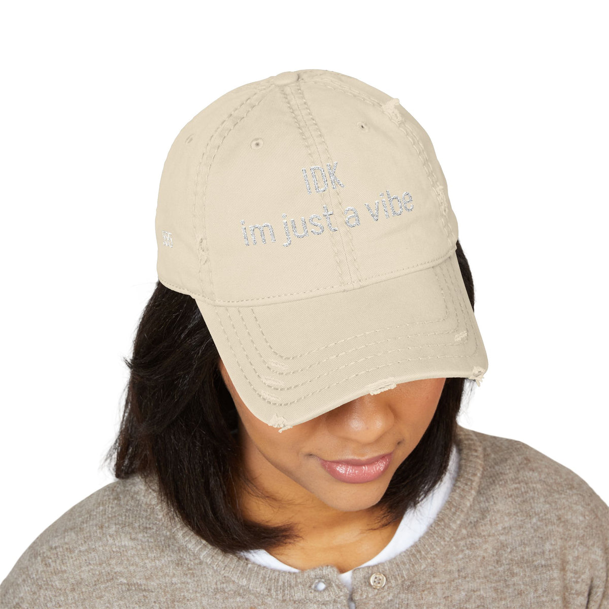 IDK im just a vibe- 555 Distressed Hat